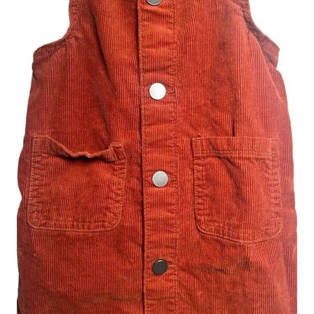 Children’s Place Girl's Burnt Orange Corduroy Overall Button Down Dress 6x/7 - Picture 4 of 6